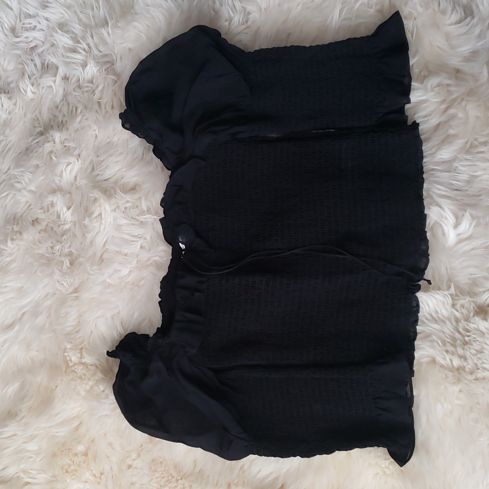 Reformation Julie Smock Top Black Fitted Long Sleeve Top - Picture 9 of 16
